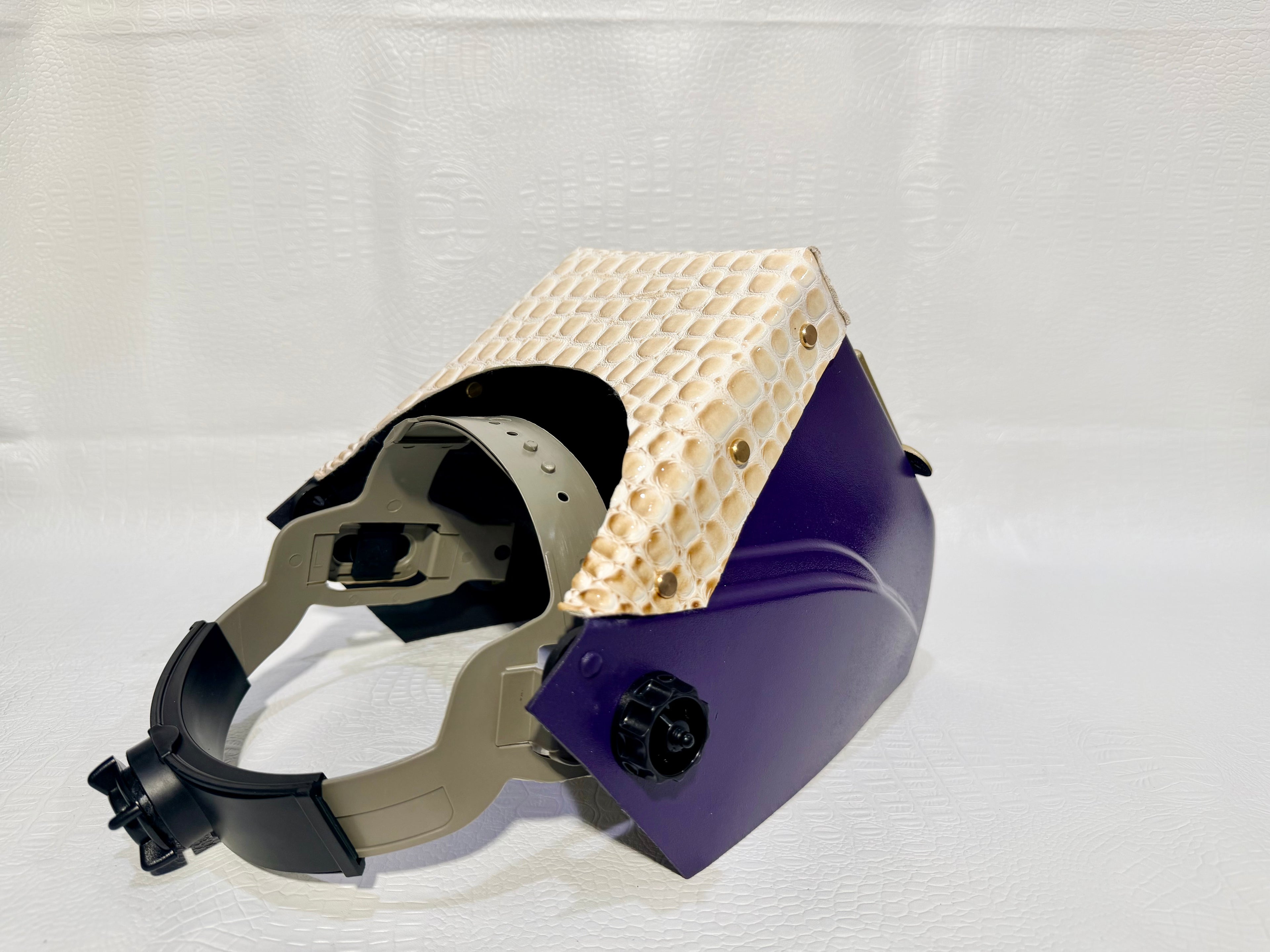 Purple Hood, Gold Flip with Gold & White Gator