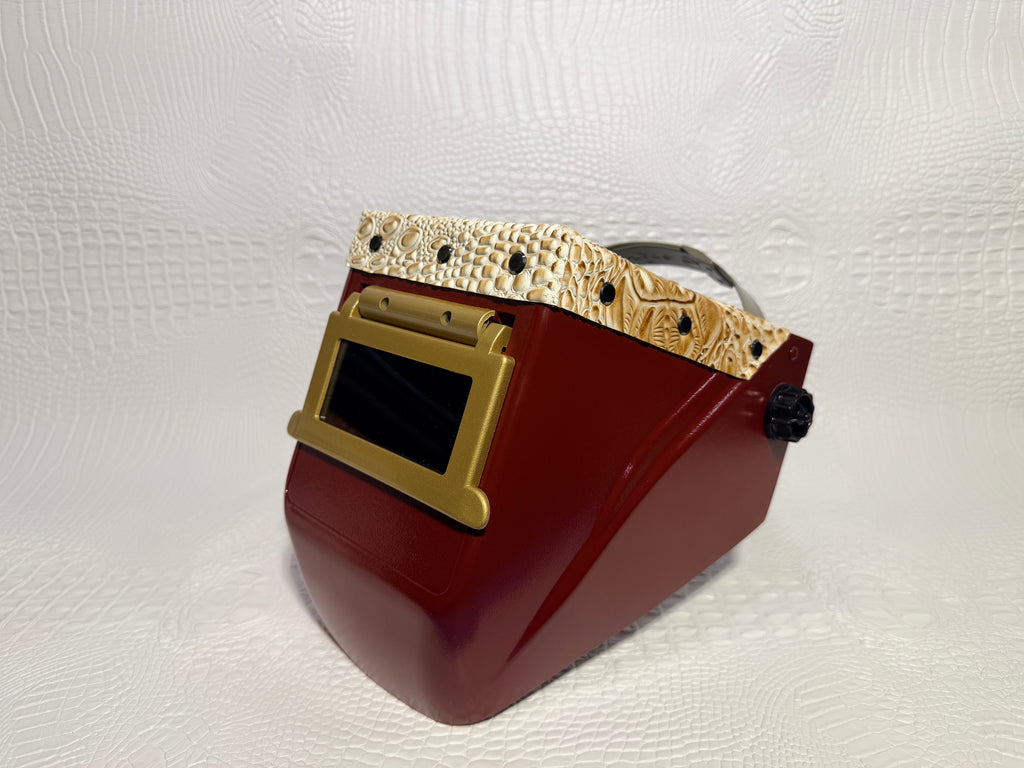 Claret Wine Hood, Gold Flip, Gold & White Gator