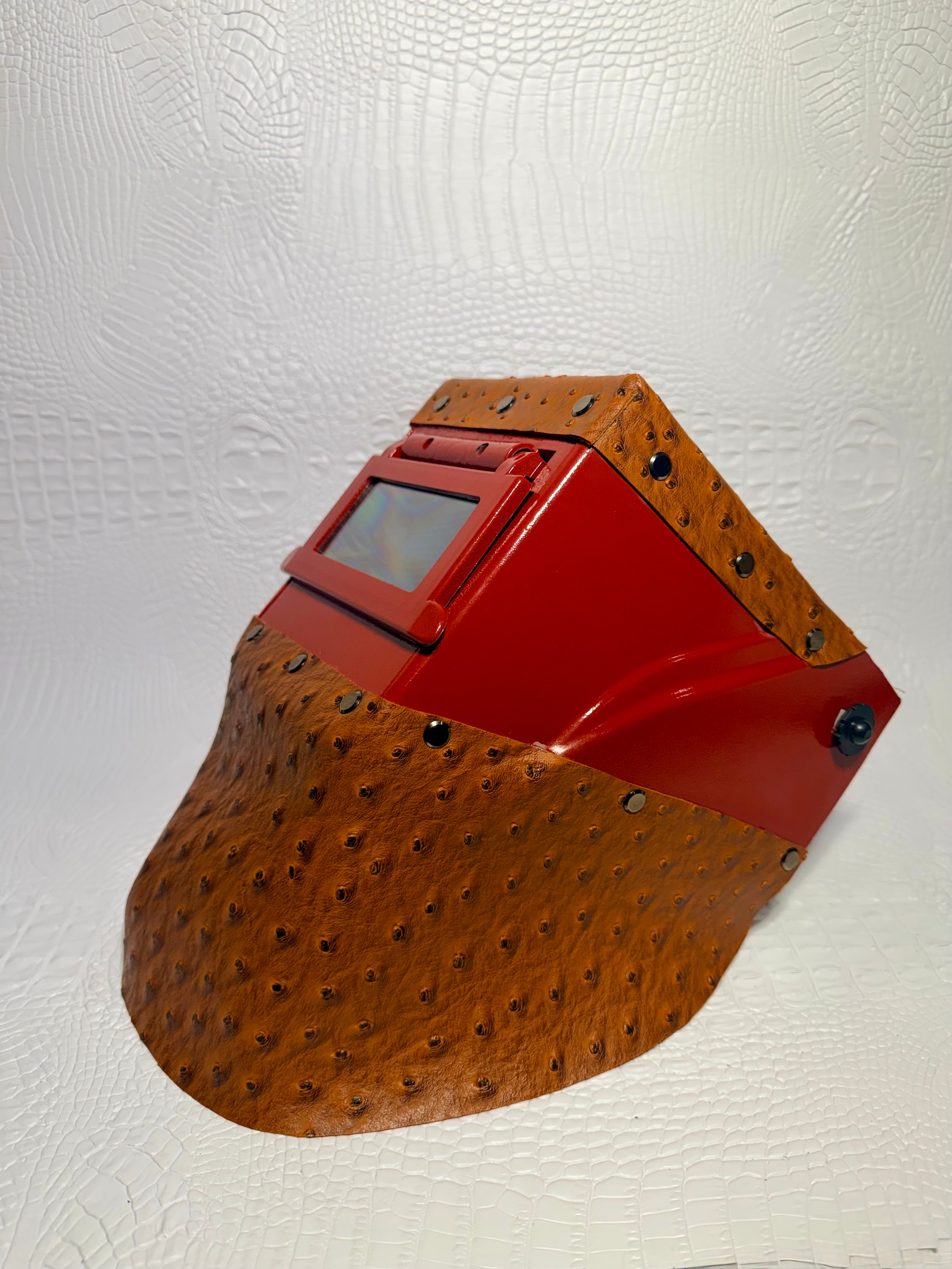 Colonial Red Hood/Flip, Cognac Ostrich double chop