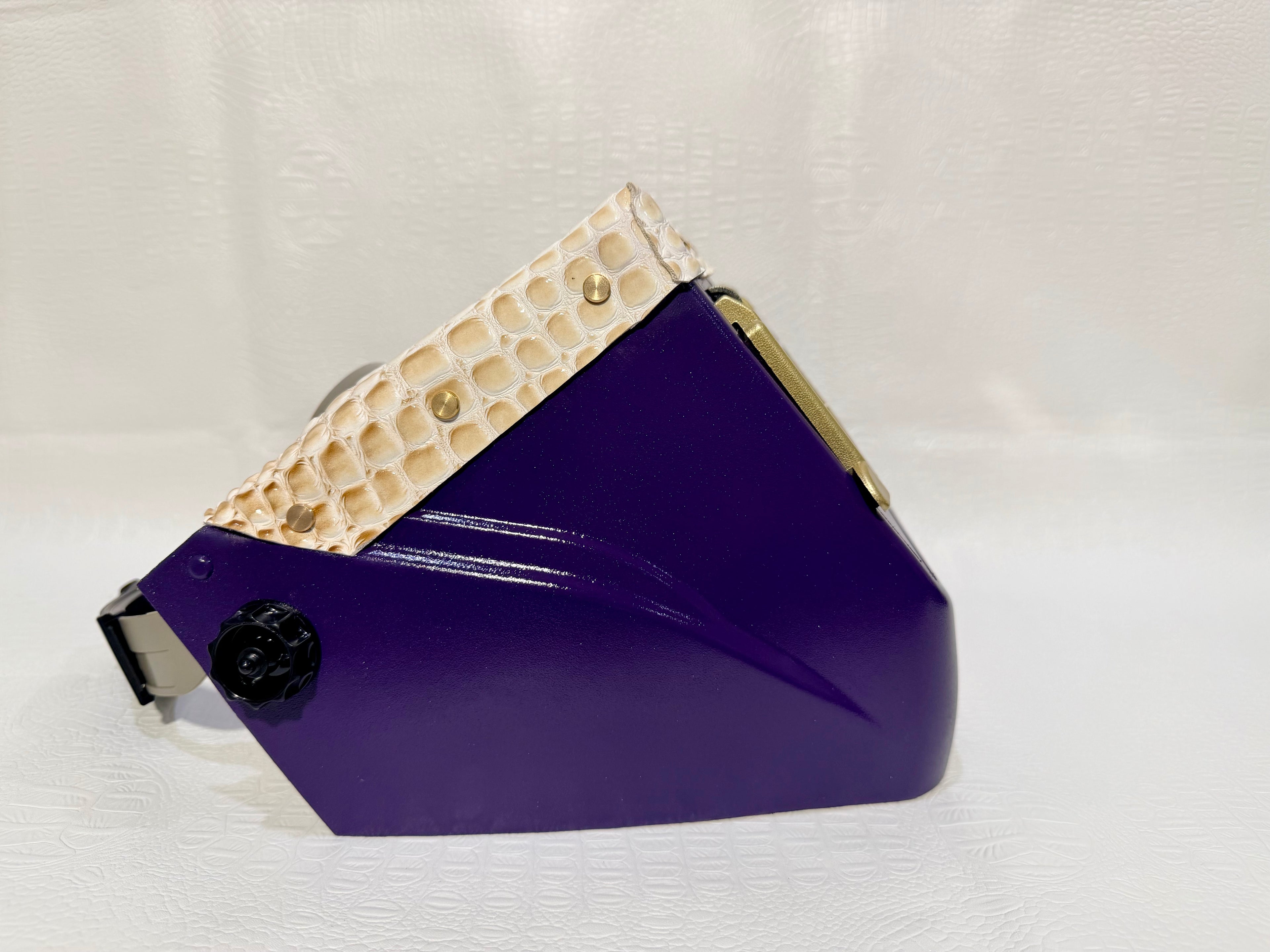 Purple Hood, Gold Flip with Gold & White Gator