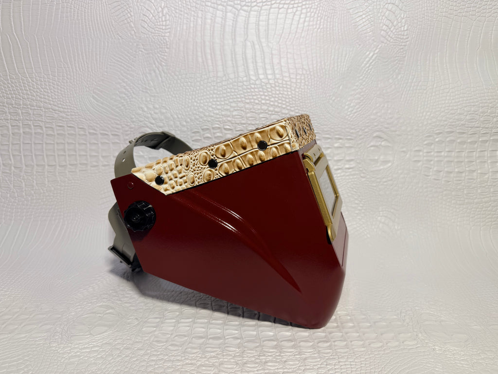 Claret Wine Hood, Gold Flip, Gold & White Gator