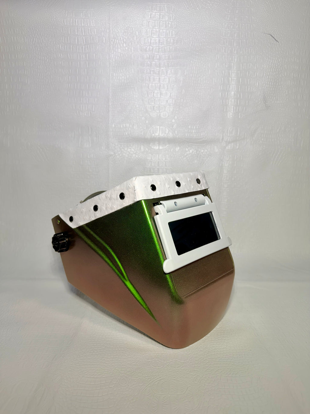 Green Copper Hood, White Flip, White Ostrich