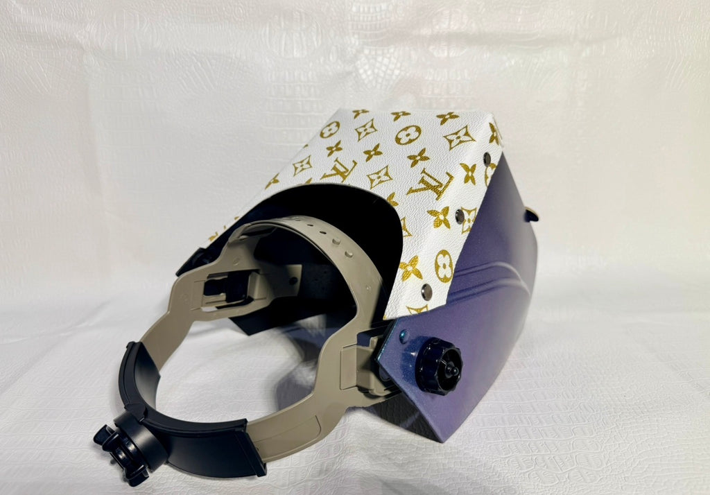 Blue Cosmos Hood, Gold Flip, White & Gold LV