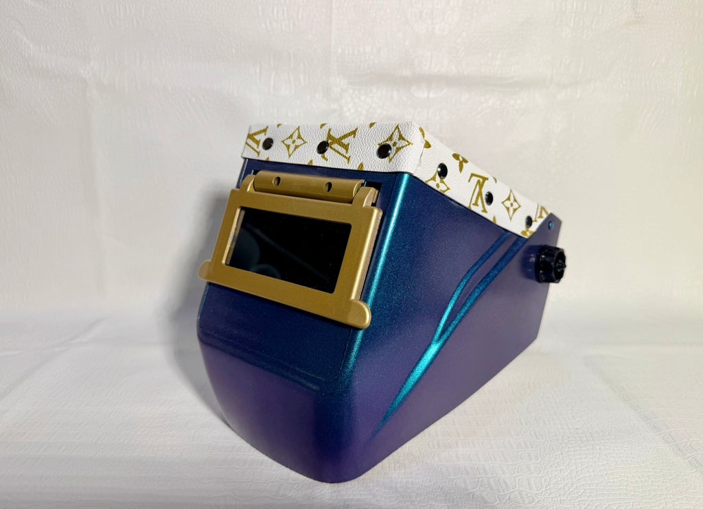 Blue Cosmos Hood, Gold Flip, White & Gold LV