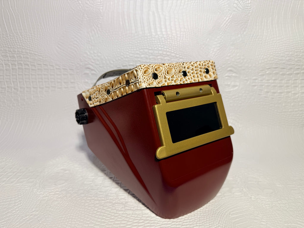 Claret Wine Hood, Gold Flip, Gold & White Gator