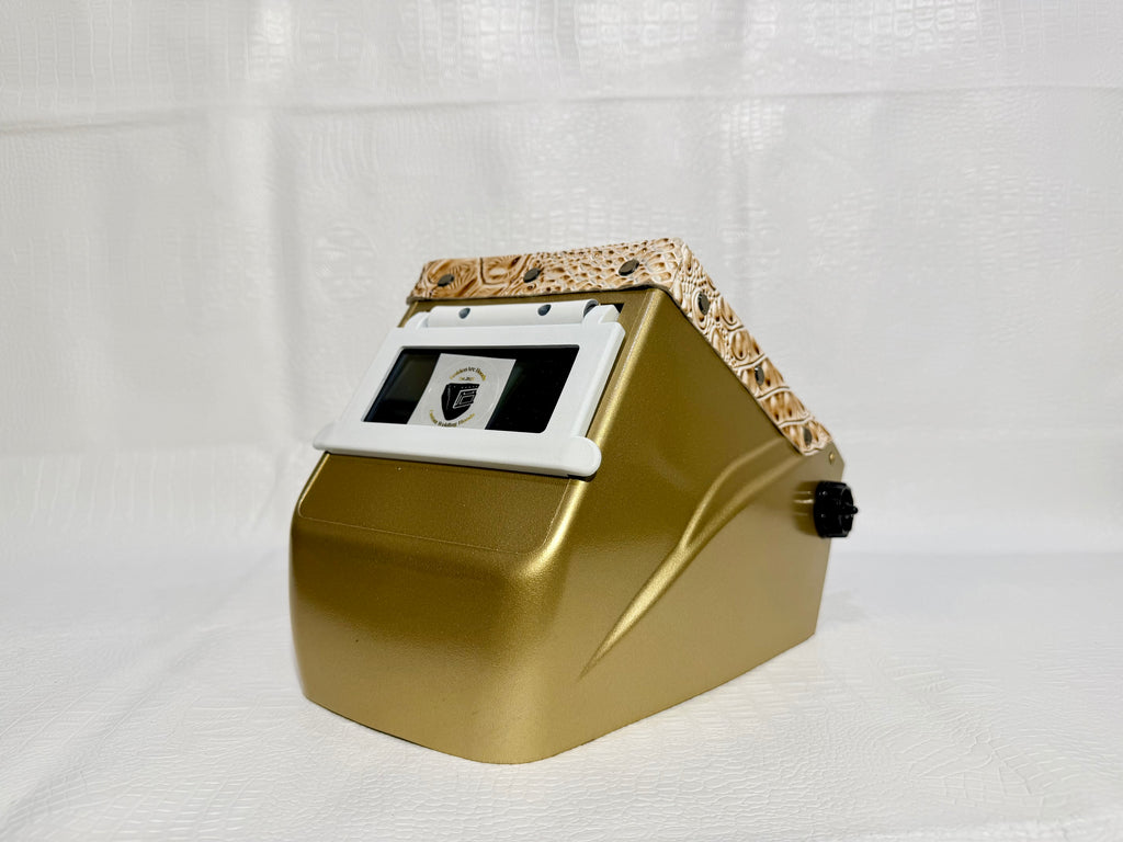 Gold Hood, White flip, Gold & White Gator