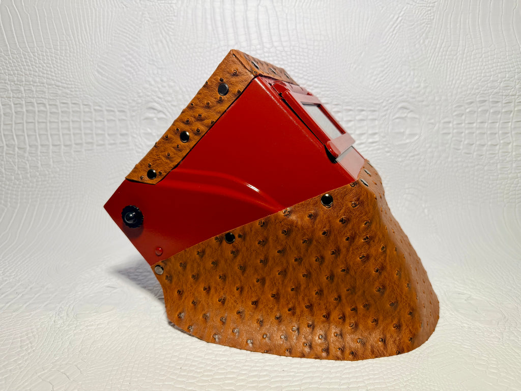 Colonial Red Hood/Flip, Cognac Ostrich double chop