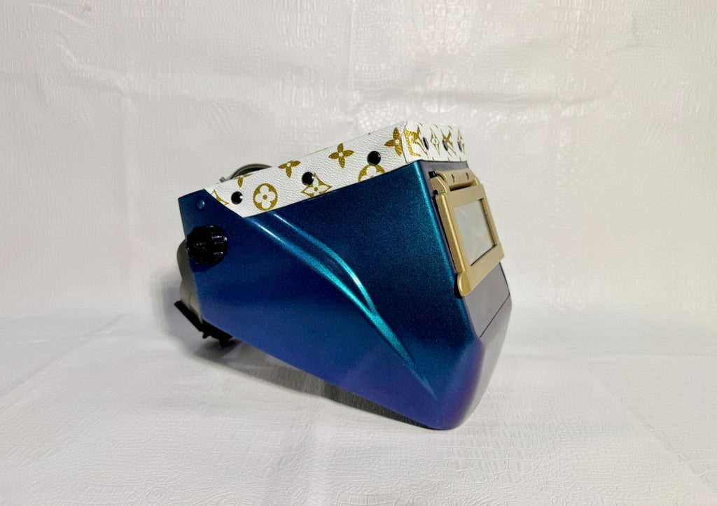 Blue Cosmos Hood, Gold Flip, White & Gold LV